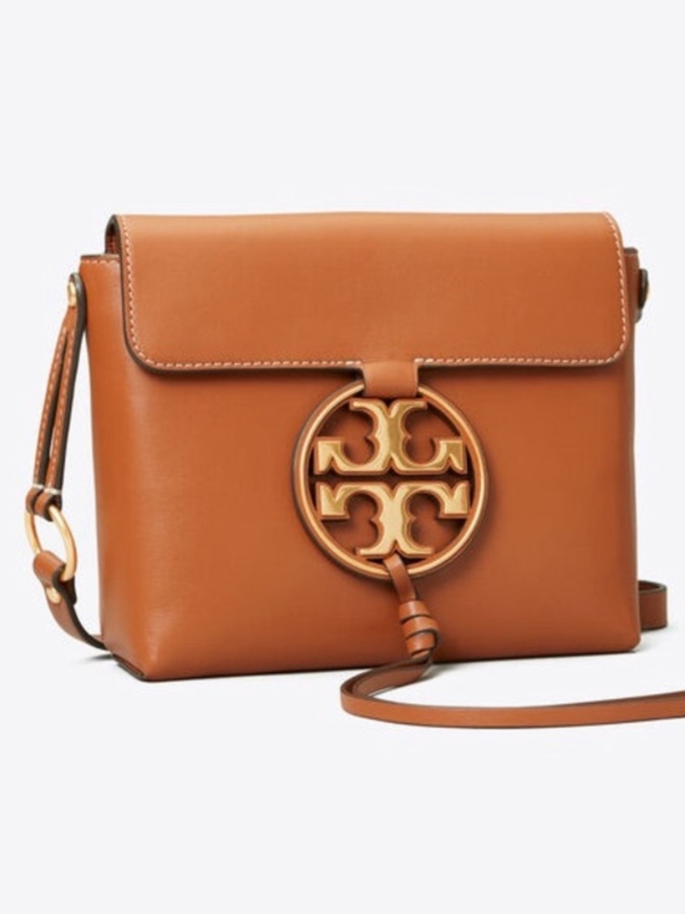 Tory Burch Brown Leather Crossbody with Logo Medallion